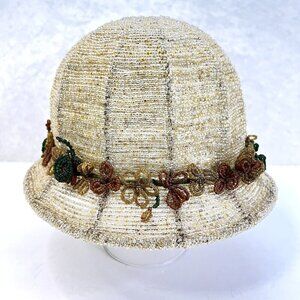 Vintage Glass Lampshade Hand Beaded Roaring 20's Hat Style Floral Accent…